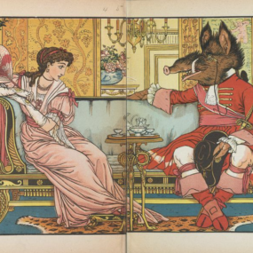 Public-domain 1874 Walter Crane illustration for Beauty and the Beast.