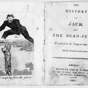 Public-domain title page and frontispiece from the first published edition of Jack and the Beanstalk, 1807.