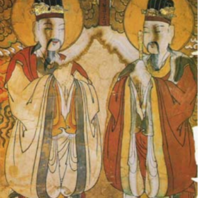 Traditional Korean painting of the sun and moon gods.