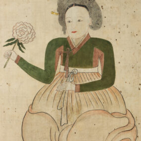 Traditional depiction of Princess Bari holding the flower of resurrection.