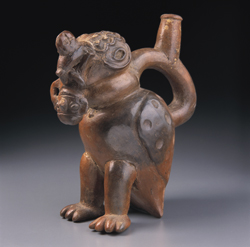 Ancient Peruvian Moche pottery depicting a condor, from the Larco Museum collection in Lima, used as culturally relevant artwork for this Andean tale.