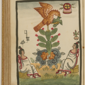 Public-domain illustration from the Tovar Codex depicting the founding tradition of Mexico-Tenochtitlan.