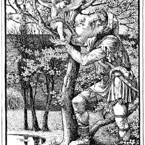 Public-domain 1888 Walter Crane illustration for Oscar Wilde's The Selfish Giant.