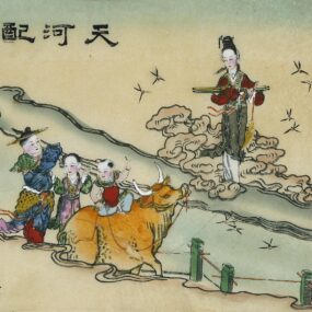 Public-domain print showing the reunion of the Cowherd and the Weaver Girl.