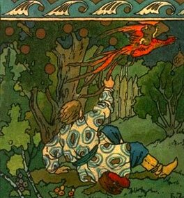 Public-domain postcard illustration of Ivan Tsarevich and the Firebird.