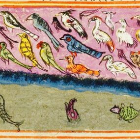 Public-domain eighteenth-century Rajasthan manuscript painting of The Birds Try to Beat Down the Ocean.