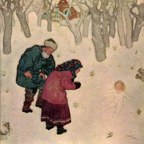 Historic 1916 Edmund Dulac illustration of the Russian fairy tale The Snow Maiden.