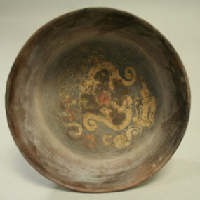 Ancient Peruvian Paracas ceramic bowl with fox and animal motifs, used as culturally relevant artwork for the famous Andean fox-and-condor folktale.