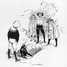 Public-domain 1902 frontispiece by H. R. Millar for E. Nesbit's Five Children and It.