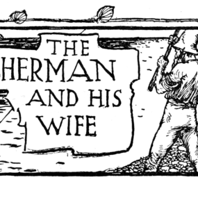 Public-domain 1912 Robert Anning Bell illustration for The Fisherman and His Wife.